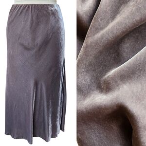 Blunauta Stone Brown Taupe G Fine Velvet Stretch Midi Silk Skirt 46 M? L?